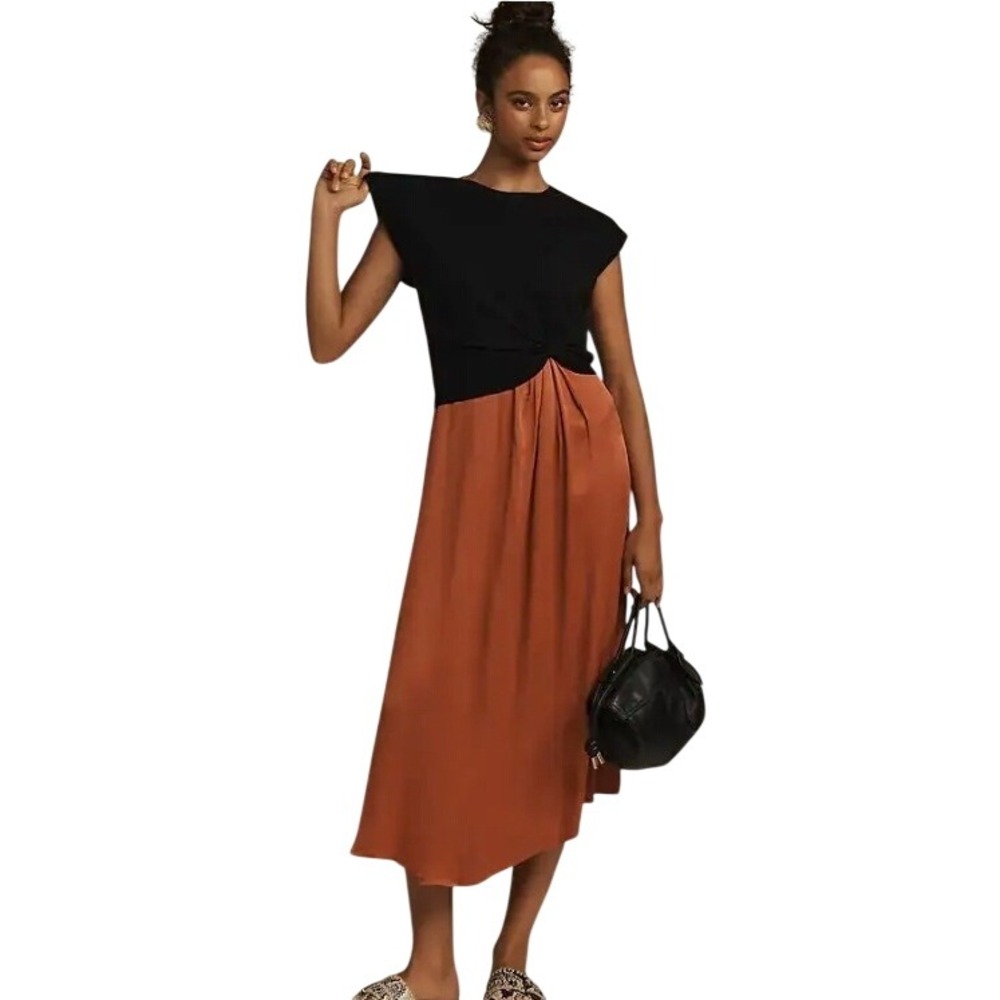 Anthropologie Gemini Twofer Sweater Dress Set XL NWT Black Rust Boho Chic